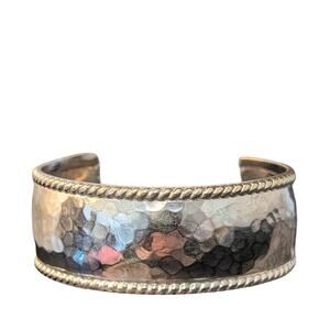 Vintage Mexican Sterling Silver Hammered Rope Trim Cuff Bracelet 28g